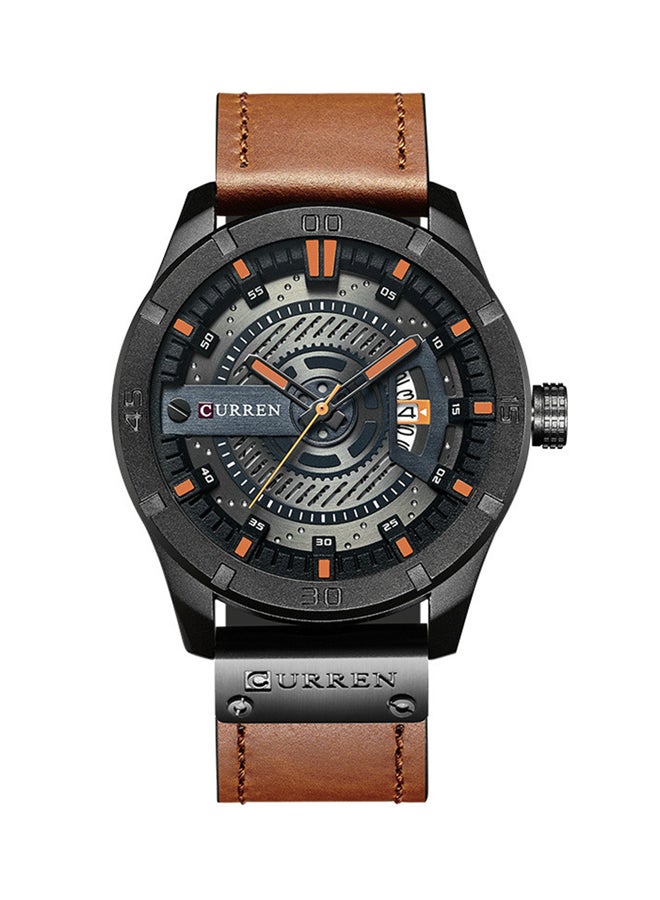 كارين ساعة يد بعقارب وسوار من الجلد مقاومة للماء طراز 8301 - 45 مم - لون بني للرجال