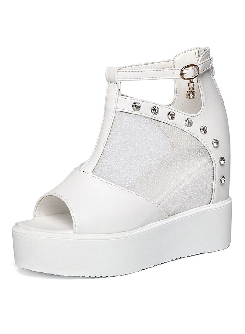 2018 New Fashion New Loop Cut Out Wedge Sandals White - Image 1