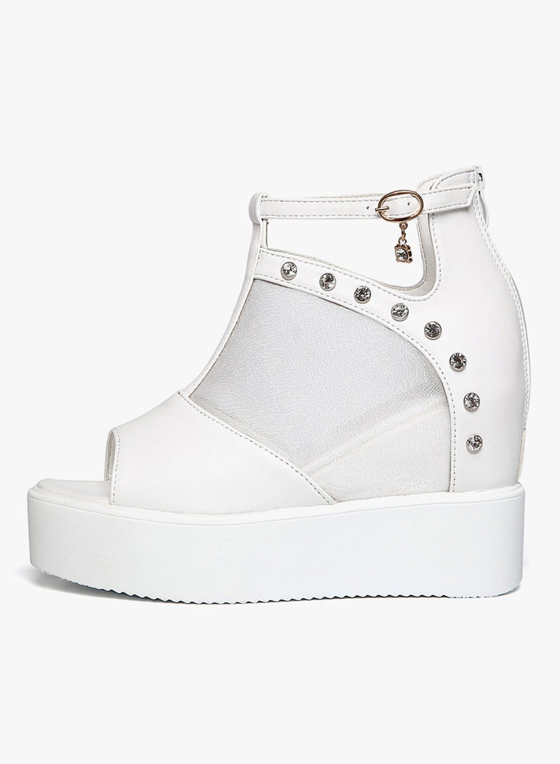 2018 New Fashion New Loop Cut Out Wedge Sandals White - Image 2