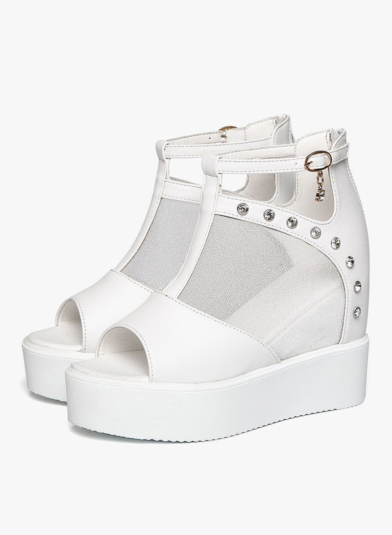 2018 New Fashion New Loop Cut Out Wedge Sandals White - Image 3