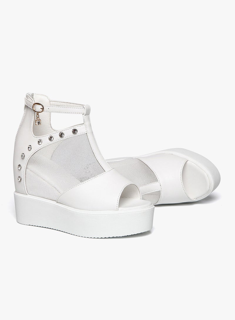 2018 New Fashion New Loop Cut Out Wedge Sandals White - Image 4