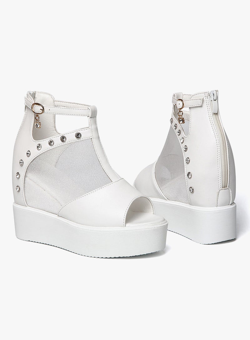 2018 New Fashion New Loop Cut Out Wedge Sandals White - Image 5