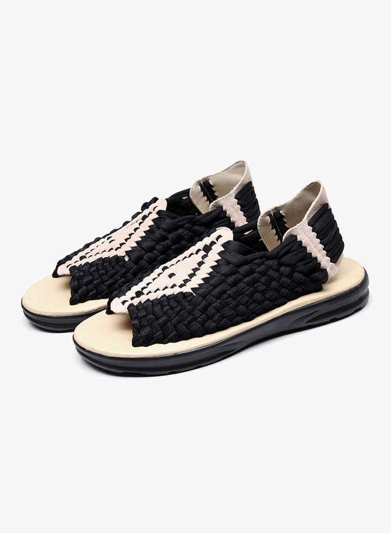 2018 Summer Braided Anti Flip Flat Sandals Black/Beige  - Image 4