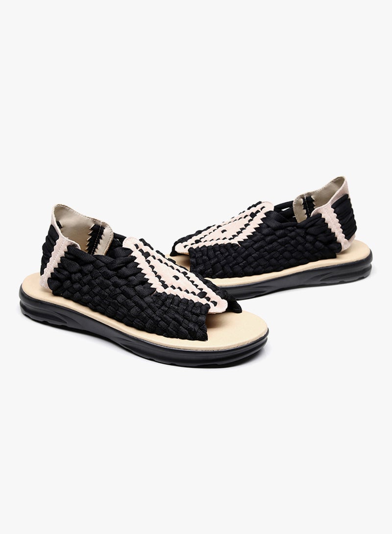 2018 Summer Braided Anti Flip Flat Sandals Black/Beige  - Image 3