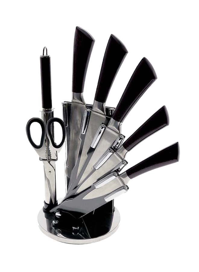 لي يينج طقم سكاكين من 8 قطع مع حامل دوار أسود/ فضي 15x17x36سم - Image 1