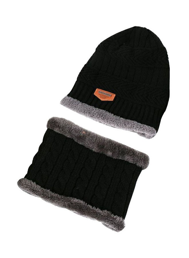 Warm Fleece Woolen Camping Cap With Scarf HL104 Black