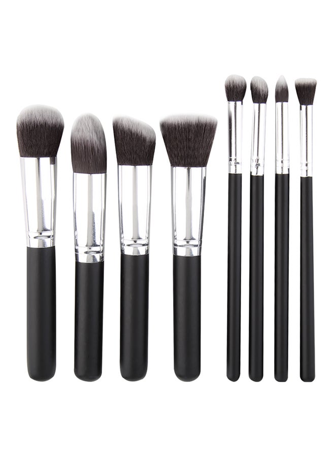 8 Piece Makeup Brush Set Black/Silver - Image 1