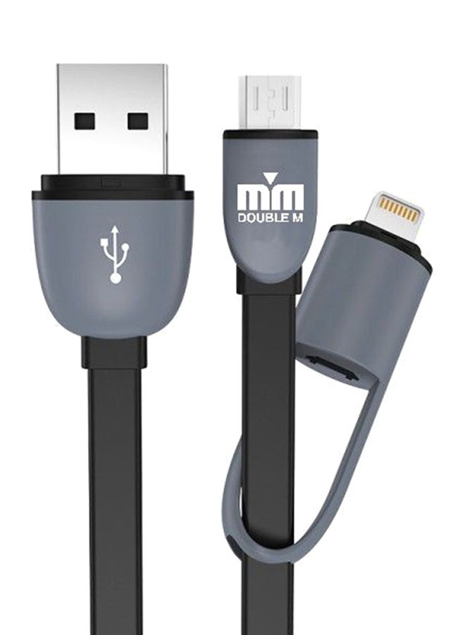كابل شحن 2 في 1 لايتننج وMicro USB أسود/ رمادي - Image 1