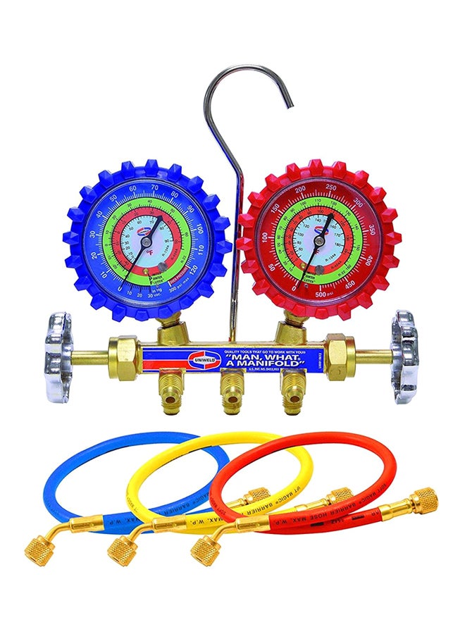 UNIWELD Manifold Gauge Set Yellow/Blue/Red - Image 1
