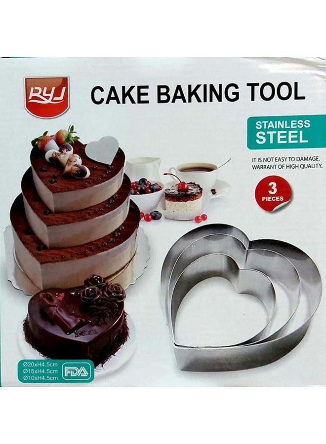 RYJ 3-Piece Heart Shaped Cake Baking Tool Silver - Image 2