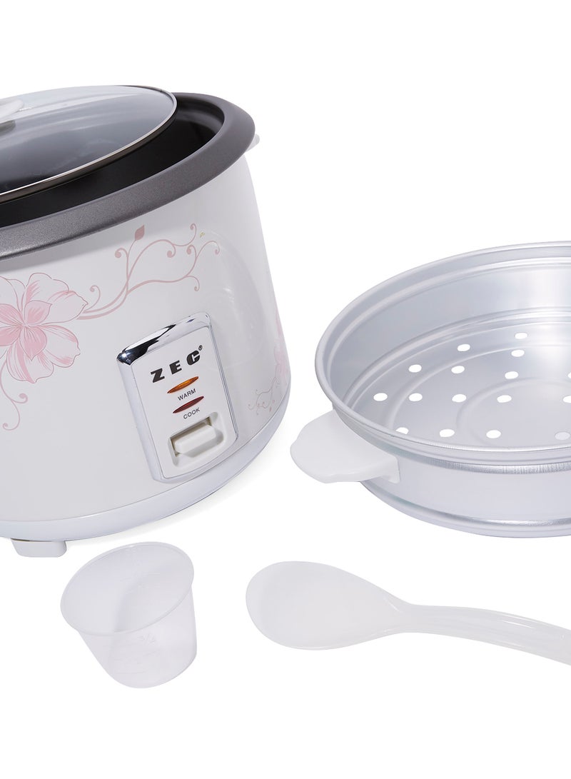 ZEC Rice Cooker With Steam Function 1000W ZRC-4030 White/Pink - Image 3