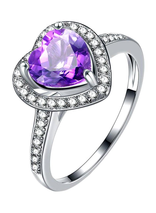 Amethyst And Zircon Studded Heart Shaped Ring  - Image 1