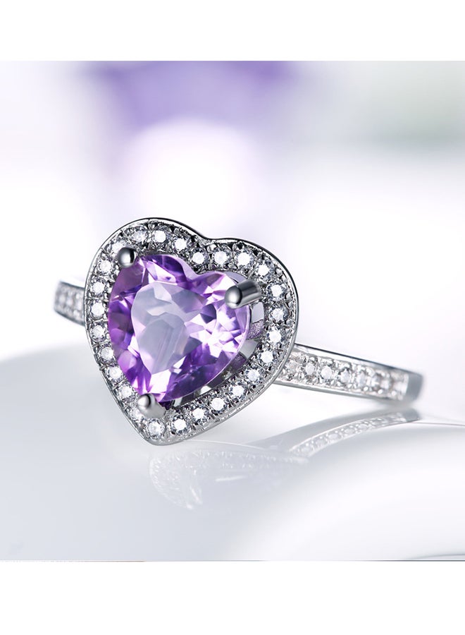 Amethyst And Zircon Studded Heart Shaped Ring  - Image 2