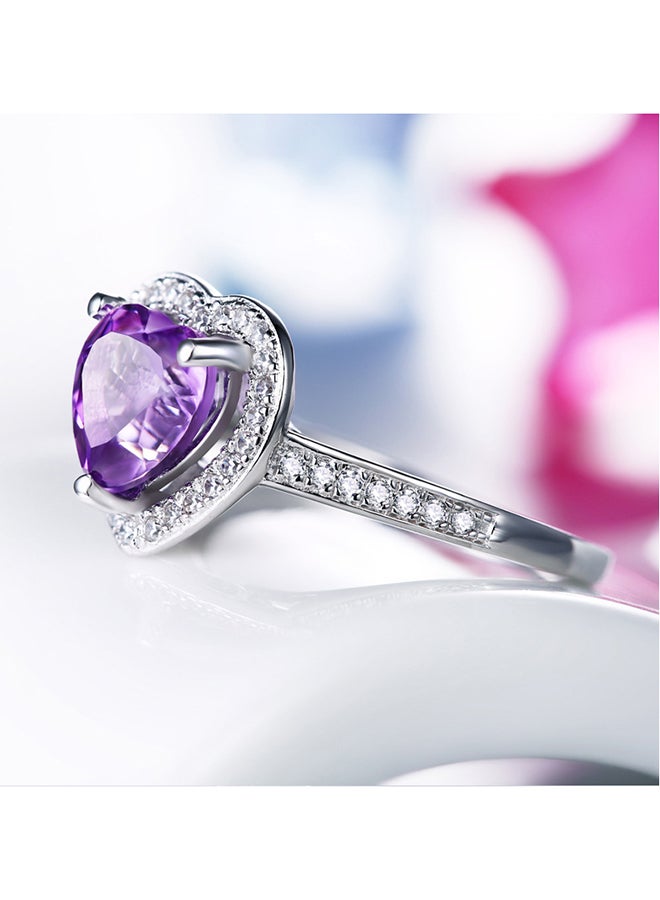 Amethyst And Zircon Studded Heart Shaped Ring  - Image 3
