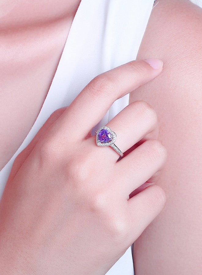 Amethyst And Zircon Studded Heart Shaped Ring  - Image 4