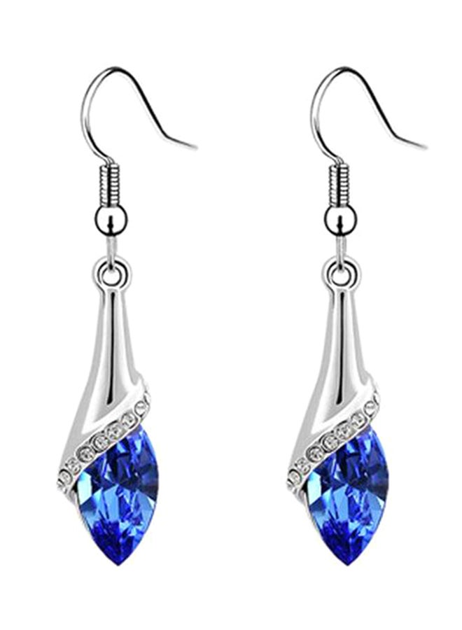 أقراط أذن متدلية فضية مزينة بالكريستال وأحجار الزركون