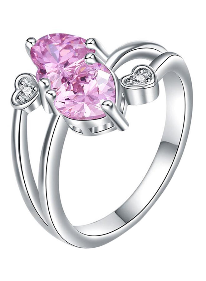 Zircon And Rhinestone Studded Silver Wedding Ring  - Image 1