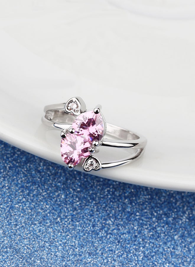 Zircon And Rhinestone Studded Silver Wedding Ring  - Image 2