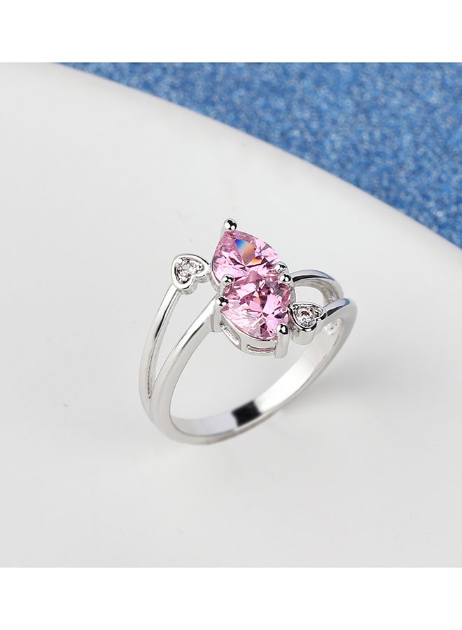 Zircon And Rhinestone Studded Silver Wedding Ring  - Image 3