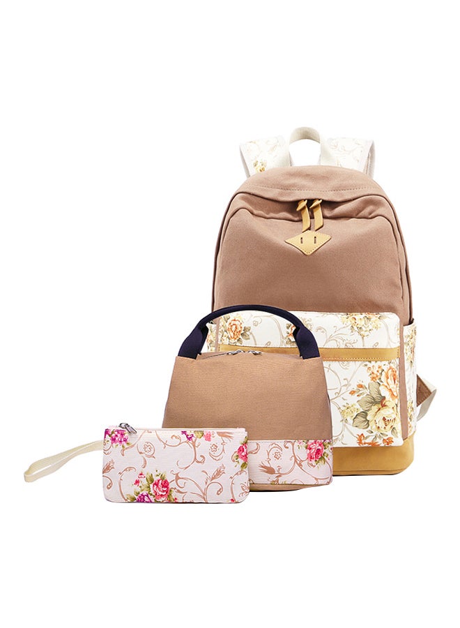 Polyester Printed Zipper Kids Backpack Set Beige/Pink/Yellow