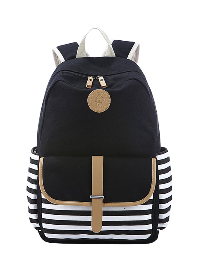 Canvas Stripes Print Large Capacity Backpack Black