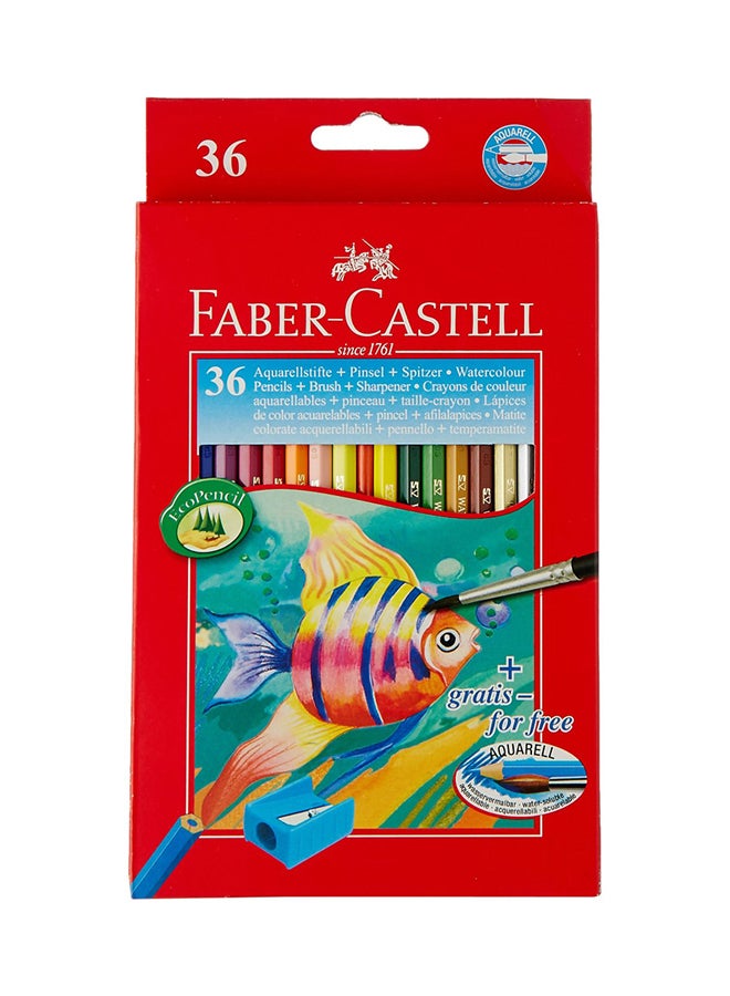 36-Piece Watercolour Pencil Set With Brush And Sharpener Multicolour