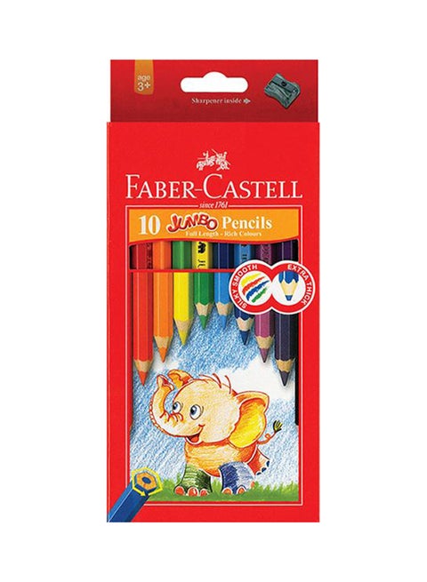 10-Piece Jumbo Extra Thick Colour Pencils With Sharpener Multicolour
