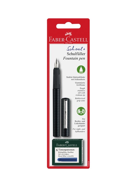 School+ Fountain Pen With Ink Cartridge Black/Silver