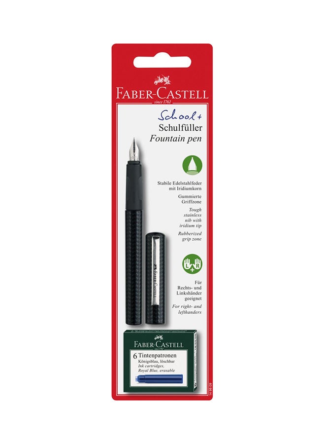 School+ Fountain Pen With Ink Cartridge Black/Silver