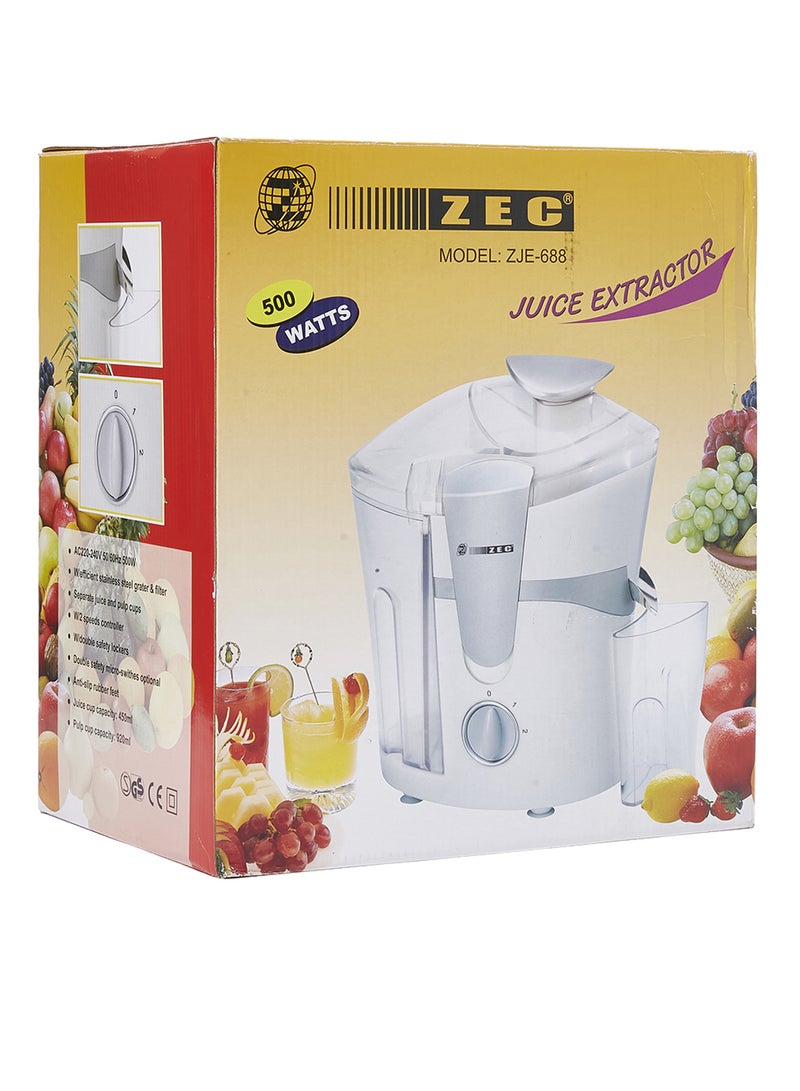 زيك عصارة بقدرة 500 وات طراز ZJE-688 ZJE-688 أبيض/ شفاف - Image 4