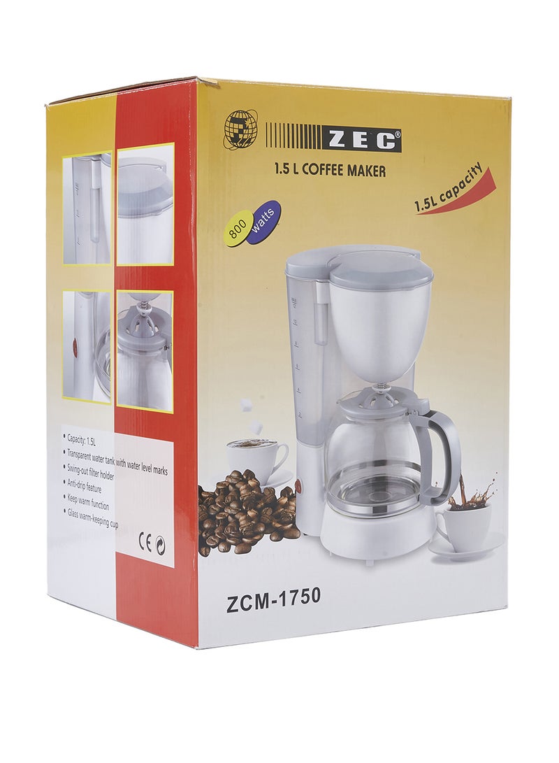 زيك ماكينة صنع قهوة متنقلة بقدرة 800 وات طراز 1750 ZCM-1750 أبيض/ شفاف - Image 4