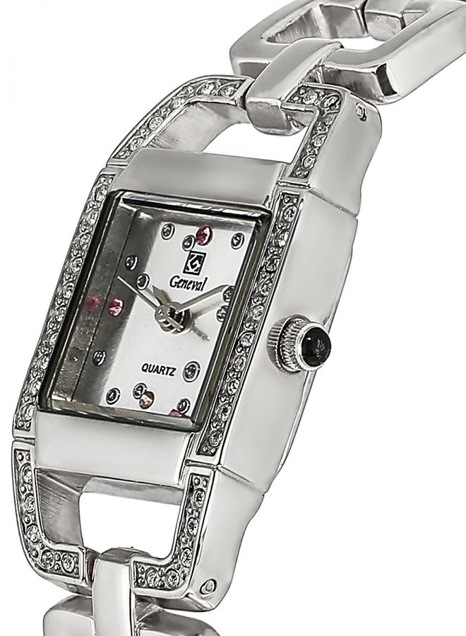 جينيفال من سويسرا ساعة بعقارب وسوار من الإستانلس إستيل مقاومة للماء طراز GBS814WW للنساء - Image 3