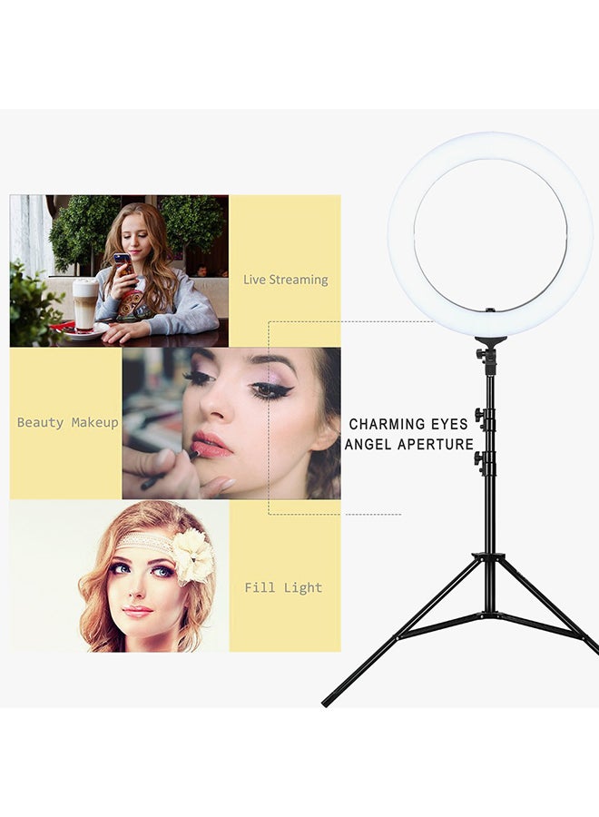 حلقة إضاءة خارجية مع مجموعة حامل قابلة للطي أبيض - Image 2