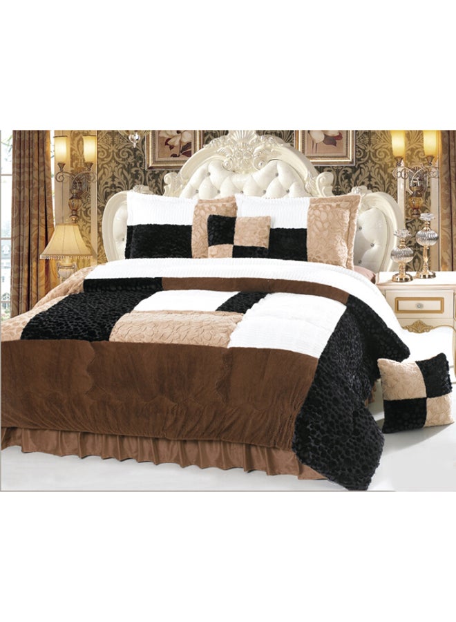 Senoures - 6-Piece Velour Comforter Set Velvet Brown/White/Black - Image 1