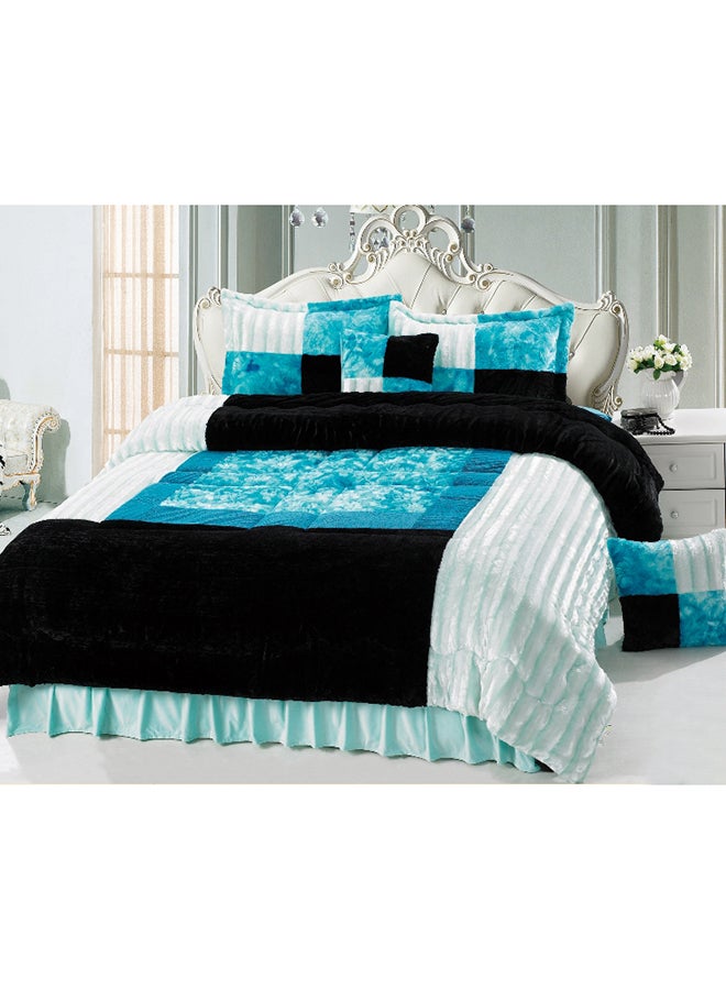 Senoures - 6-Piece Velour Comforter Set Velvet Blue/White/Black - Image 1