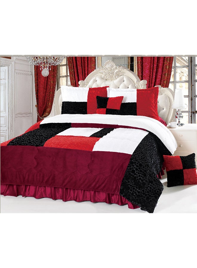 Senoures 6-Piece Velour Comforter Set Velvet Burgundy/White/Black