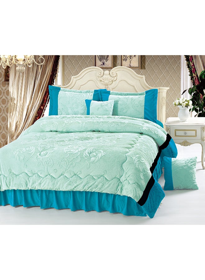 Senoures 6-Piece Velour Comforter Set Velvet Green/Blue 