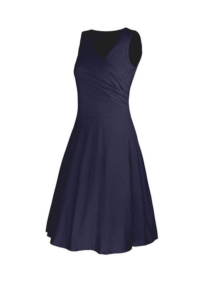 V-Neck Sleeveless Dress Dark Blue - Image 3