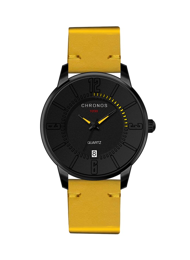 CHRONOS - Men's Water Resistant Leather Analog Watch CHR-1402 - 40 mm - Yellow - Image 1