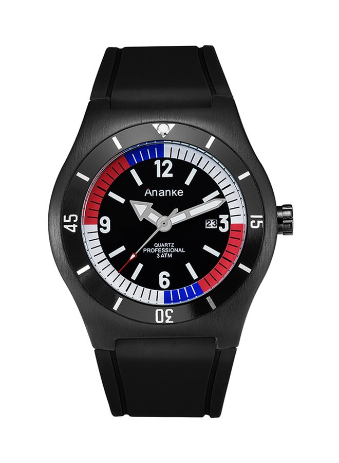 Men's Water Resistant Silicone Analog Watch Ank-2001 - 46 mm - Black