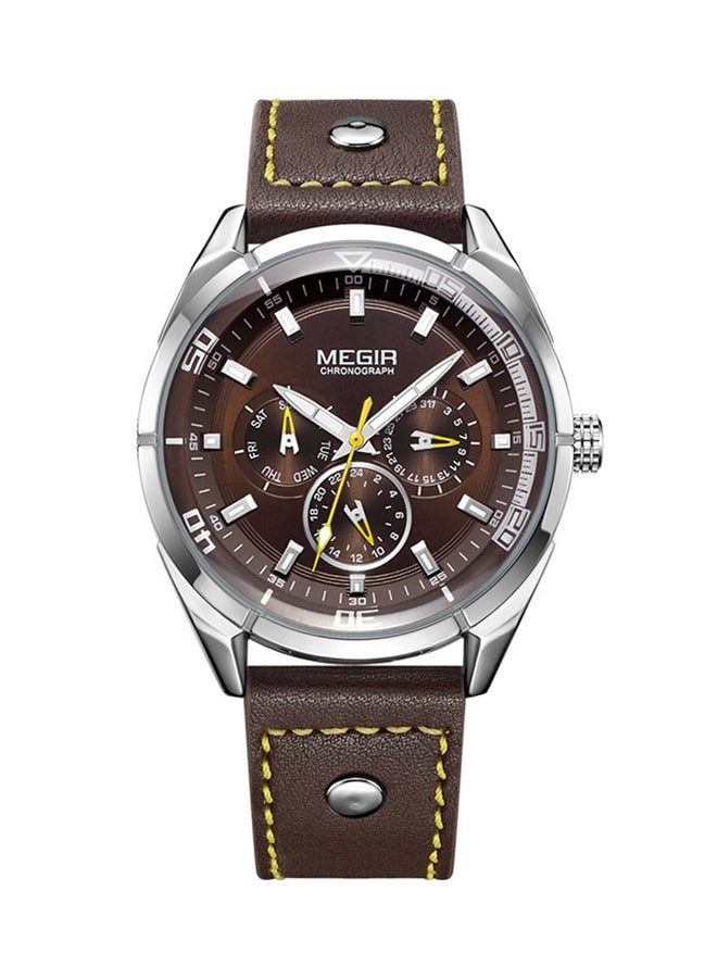 ميجر ساعة يد كرونوغراف بسوار من الجلد مقاومة للماء طراز MEGIR-3801 للرجال