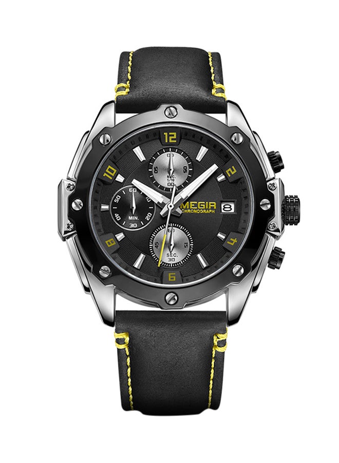 ميجر ساعة يد كرونوجراف مقاومة للماء بسوار جلدي طراز MEGIR-4904 men