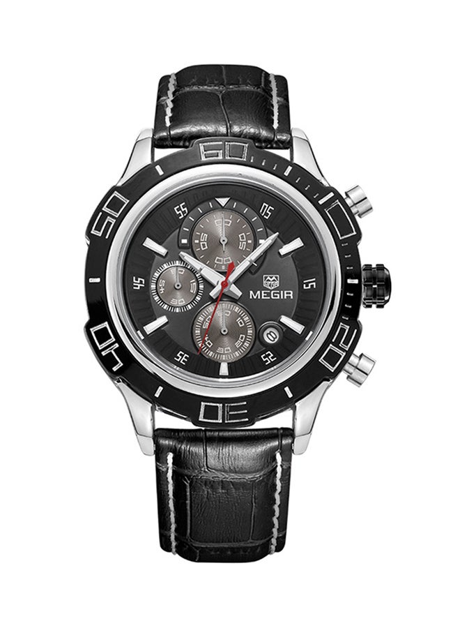 men Water Resistant Leather Chronograph Watch MEGIR-7304 - 35 mm - Black - v1536208591/N16942379A_1