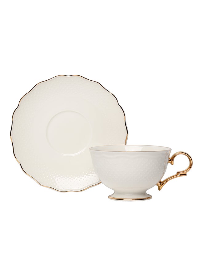 homes r us Viva Porcelain Teacup & Saucer Gold - Image 1