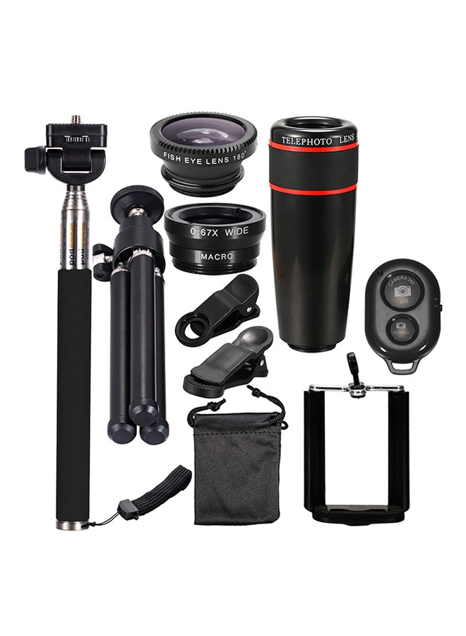 كي كي مون Kkmoon Detachable clip-on Lens Wide Angle Fish Eye Macro Lens With Selfie Stick And Tri