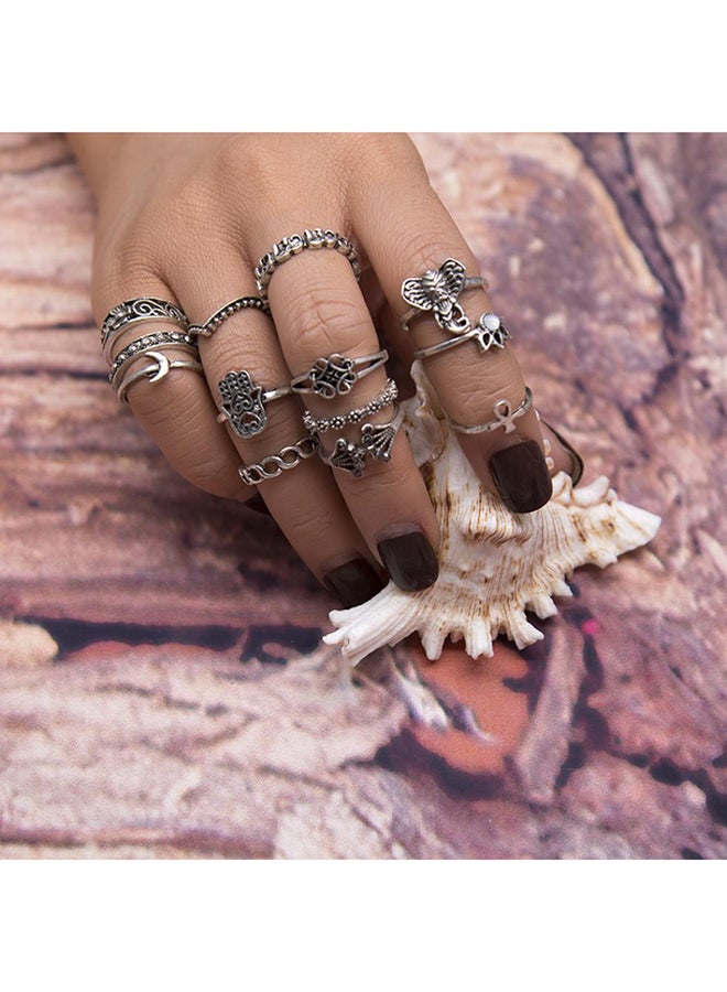 Set Of 13 Pcs Elephant Moon Flower Stacking Ring
