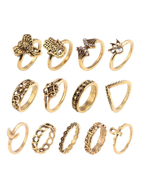 13-Piece Elephant Moon Flower Stacking Ring Set