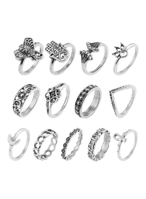 Set Of 13 Pcs Elephant Moon Flower Stacking Ring