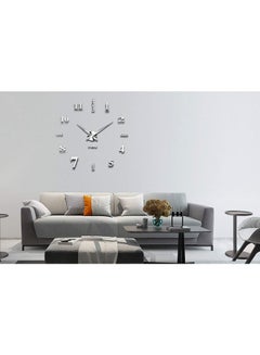 ماركة غير محددة ساعة حائط ثلاثية الأبعاد مع لاصقات رقمية عاكسة فضي 39x39بوصة  - Image 2