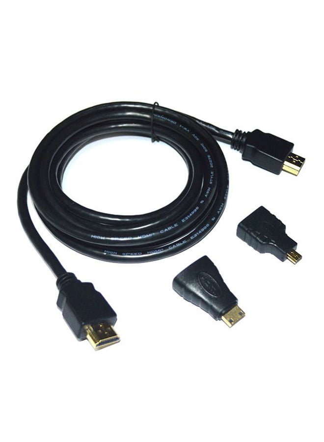 ماركة غير محددة سلك HDMI مع محول Mini HDMI و Micro HDMI أسود  - Image 1